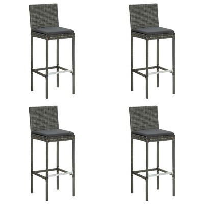 vidaXL Garden Bar Stools with Cushions 4 pcs Gray Poly Rattan