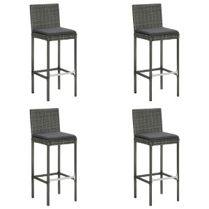 vidaXL Garden Bar Stools with Cushions 4 pcs Gray Poly Rattan - 1 of 4