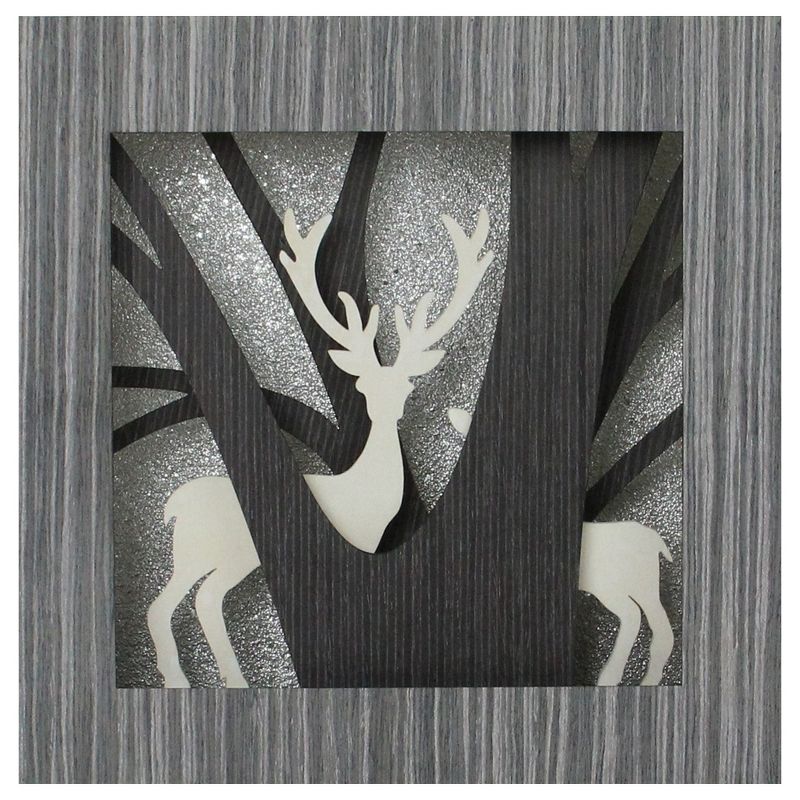 Northlight 12" Glittered Woodland Deer Silhouette Box Framed Christmas Table Decoration, 1 of 3