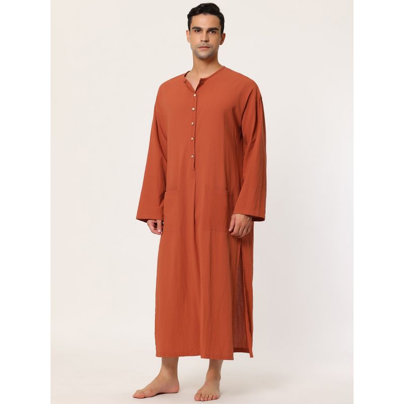 Lars Amadeus Men's Cotton Side Split Long Sleep Nightgown with Pockets, 3 of 6