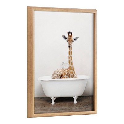 18" x 24" Blake Giraffe 2 in Tub Color Framed Printed Glass by Amy Peterson Art Studio Natural - Kate & Laurel All Things Decor