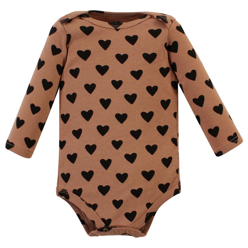 Hudson Baby Infant Girl Cotton Long-Sleeve Bodysuits, Cinnamon Hearts 3 Pack, 5 of 6