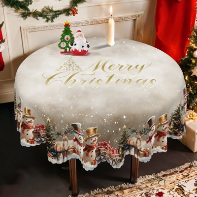Christmas Tablecloth, Winter Snowman Christmas House Christmas Trees Tablecloth Washable Tablecloth for Party Picnic Dinner Decor
