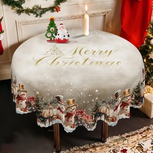 Christmas Tablecloth, Winter Snowman Christmas House Christmas Trees Tablecloth Washable Tablecloth for Party Picnic Dinner Decor - 1 of 4
