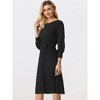 Allegra K Women's Knit Belted Round Neck Lantern Sleeves Casual Pleated Sweater Dresses - image 3 of 4