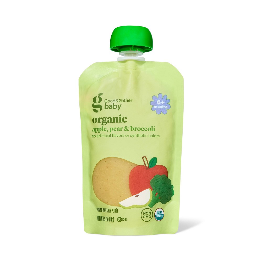 Apple Pear Broccoli Food Tub Baby Snack - Assorted Greens - 3.5oz - Good & Gather™: 2nd Stage, Kosher, Pouch, Ready to Eat
