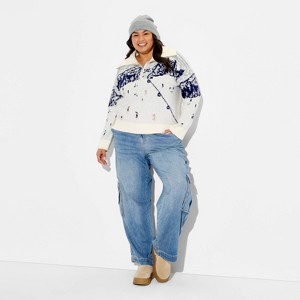 Women's Polo Collar Quarter Zip Novelty Pullover Sweater - Wild Fable™ - 1 of 3