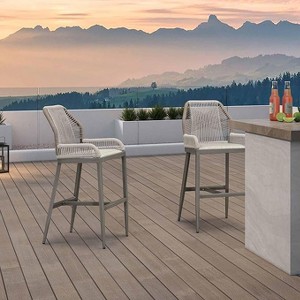 PURPLE LEAF 2 Pieces Bar Stools Patio Modern Rattan Barstools Aluminum Woven Tall Bar Chairs with Cushions for Outdoor Kitchen Island Garden - 1 of 1