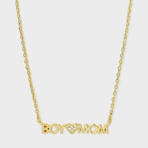14k Gold Dipped Cubic Zirconia Boy Mom Heart Necklace - Gold - 1 of 4