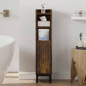 Small Bathroom Storage Cabinet Corner Floor Narrow Toilet Paper Cabinet with Door and Shelves Bathroom - 1 of 4