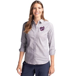 Washington Nationals Cutter & Buck Stretch Oxford Stripe Womens Long Sleeve Dress Shirt - 1 of 1