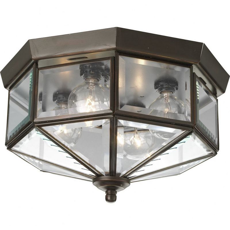 Progress Lighting Richmond Hill 4-Light Flush Mount, Antique Bronze, Clear Beveled Glass, Resin Material, Traditional Styling, 1 of 5