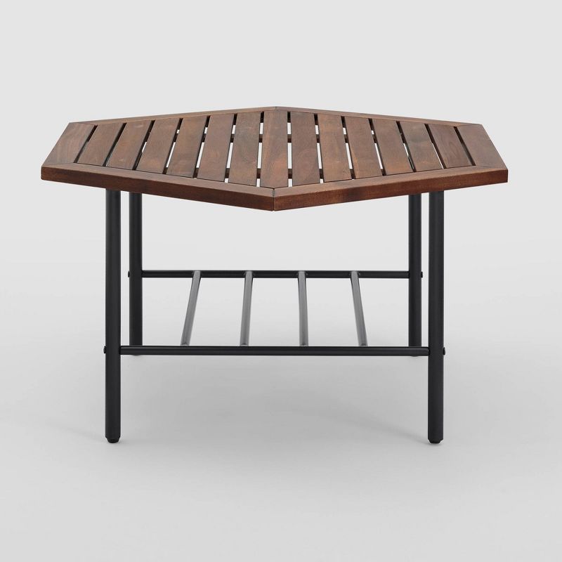 Saybrook Modern Metal and Wood Patio Hexagon Coffee Table - Dark Brown - Saracina Home, 4 of 15