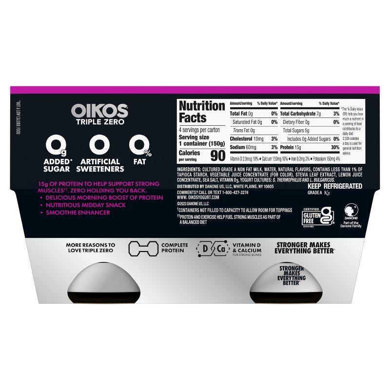 Oikos Triple Zero Mixed Berry Greek Yogurt - 4ct/5.3oz Cups, 6 of 15