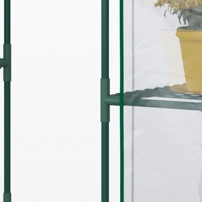 Clear and Green Walk-In Greenhouse with Shelving and Roll-Up Door