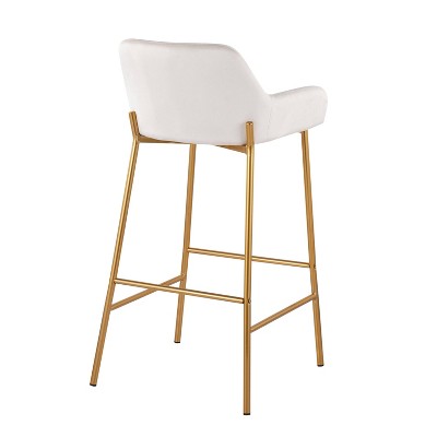 Gold Metal and White Velvet Contemporary Bar Stools, Set of 2