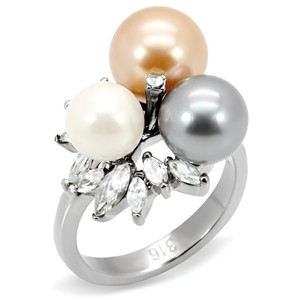 Slickblue Women’s Stainless Steel Ring with Multi-Color Synthetic Pearls, Polished Finish, Elegant Style, Size 5-10 - 1 of 4