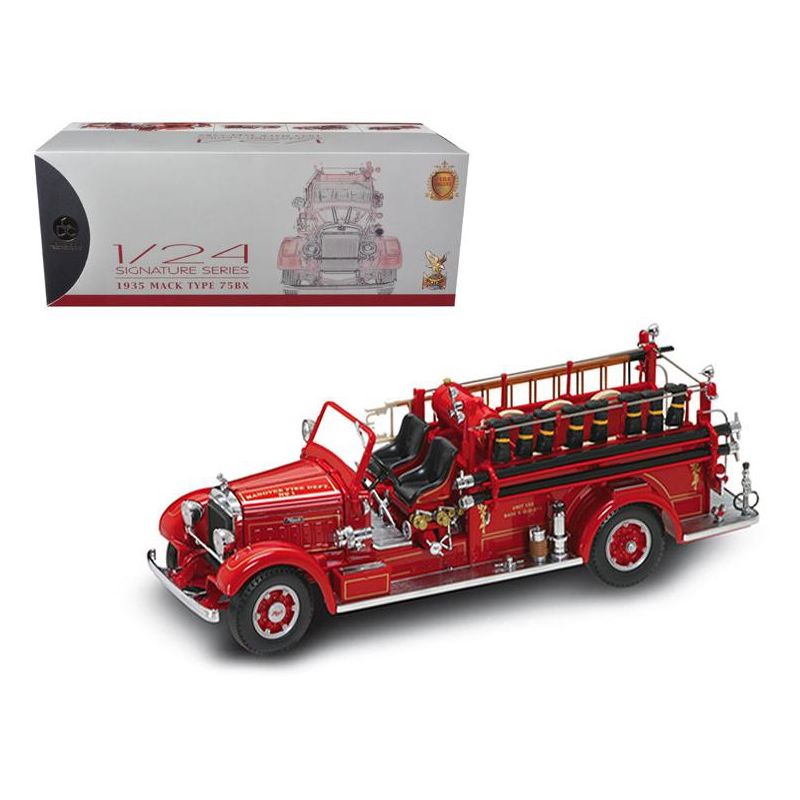 1935 Mack Type 75BX Fire Engine Truck Red with Accessories 1/24 Diecast Model by Road Signature, 1 of 4