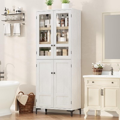 Kitchen Pantry Cabinet, Freestanding Tall Storage Cabinet Organizer with 4 Doors and Adjustable Shelves, Wooden Cupboard for Living Room, Dining Room