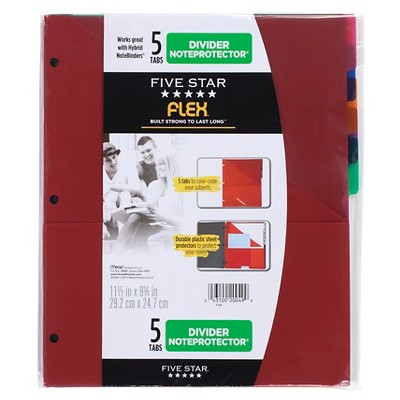 Five Star 5 Tab Flex NoteProtector Binder Insert Assorted Colors