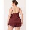 Agnes Orinda Women's Plus Size 2 Piece Lace Panel Spaghetti Straps Sleeveless Tank Elastic Waist Shorts Lounge Pajama Sets - 4 of 4