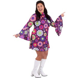 HalloweenCostumes.com Plus Size Groovy Flower Power Women's Costume - 1 of 4