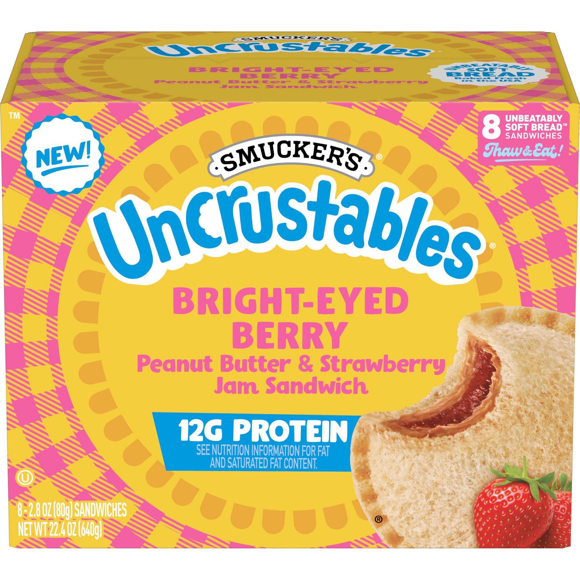 Smucker's Uncrustables Frozen Bright-Eyed Berry Peanut Butter & Strawberry Jam Sandwich - 22.4oz/8ct