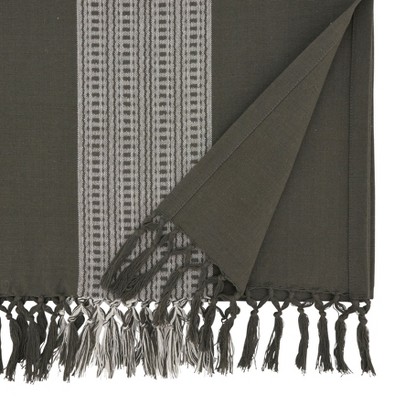 Gray and Brown Cotton Table Runner with Fringed Edges