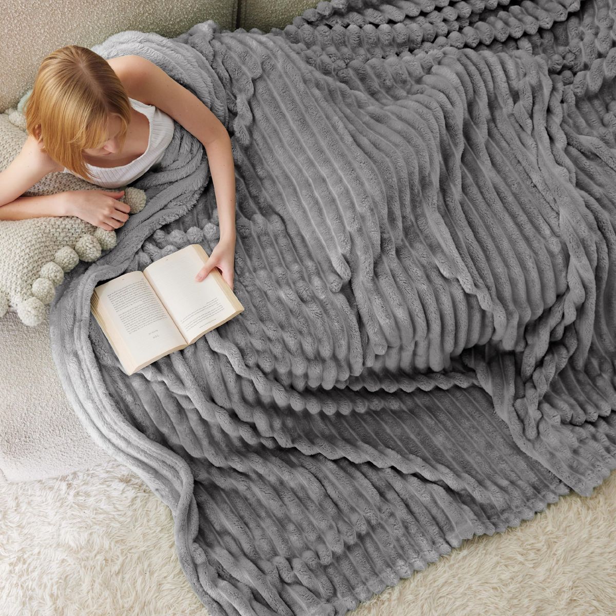 Bed Blanket With Chunky Corduroy Full Size Frost Gray - Bedsure