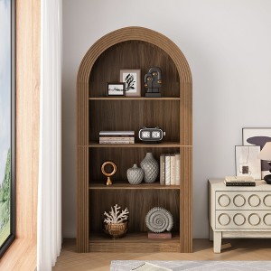 Okak Mid Century 4 Tier Tall Arched Bookshelf Cabinet,Wooden Display Bookcase Open Storage Rack for Office,Living Room - 1 of 4