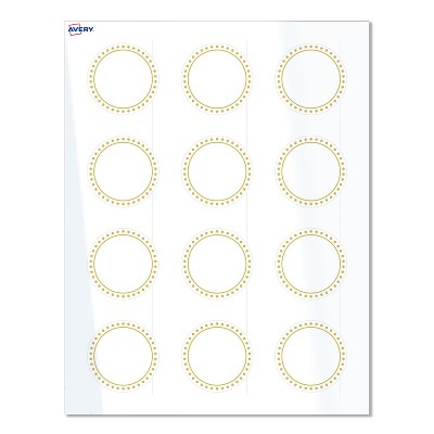 Avery Labels, 2" Diameter, Glossy White, Gold Border w/ Gold Dots, 120ct