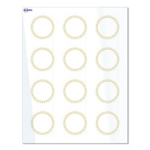 Avery Labels, 2" Diameter, Glossy White, Gold Border w/ Gold Dots, 120ct - 1 of 4