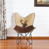 HomeRoots 30" Brown And Tan Canvas And Leather Deer Stag Butterfly Chair - 2 of 4