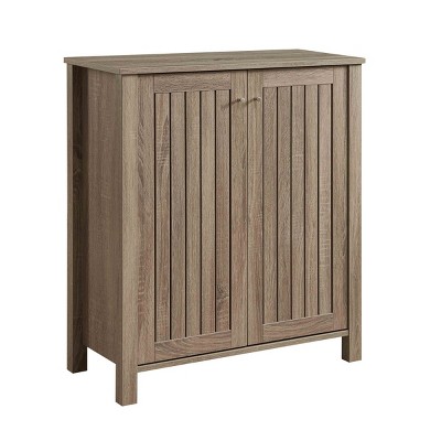 GlasFlength Shoe Racks Modern Ventilated Storage Cabinet with Simple Slatted Two Doors for Entryway Organization, Brown, 31.25"*13.25"*34.25"