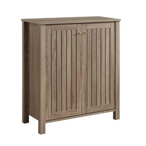 GlasFlength Shoe Racks Modern Ventilated Storage Cabinet with Simple Slatted Two Doors for Entryway Organization, Brown, 31.25"*13.25"*34.25" - 1 of 4