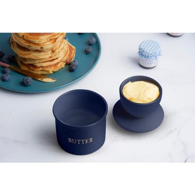 Navy Blue Ceramic Butter Keeper Dish with Lid