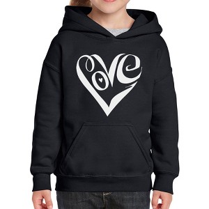 LA Pop Art Girl's Word Art Hooded Sweatshirt - Script Love Heart - 1 of 4