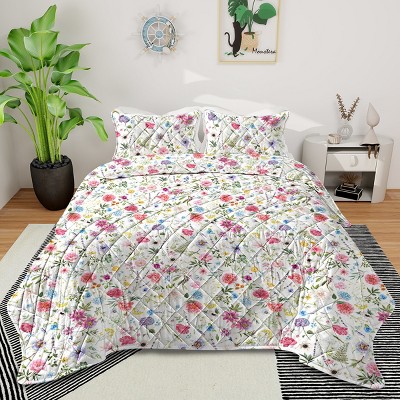 Boersma Red Floral Quilt 3 Pieces Microfiber Quilt Sets Lightweight Bedspreads Botanical Coverlets Quilt Bedding Set All Season Quilts King Size