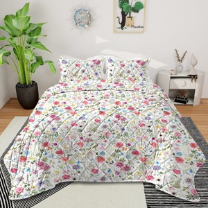 Boersma Red Floral Quilt 3 Pieces Microfiber Quilt Sets Lightweight Bedspreads Botanical Coverlets Quilt Bedding Set All Season Quilts Twin Size - 1 of 4
