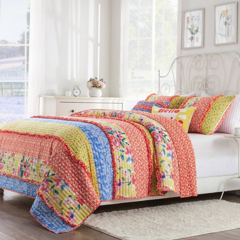 Greenland Home Fashions Skylar Quilt Set Calico Red/Yellow/Blue, 5 of 6
