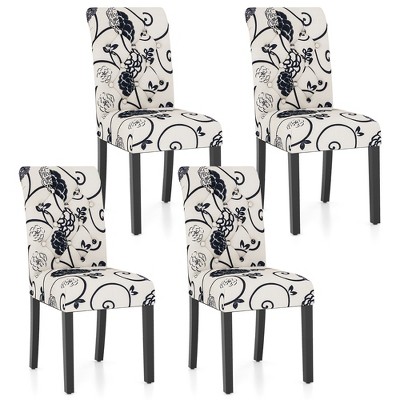 Tangkula Upholstered Dining Chairs Set of 4 Tufted Fabric Kitchen Chairs w/Padded Seat & Rubber Wood Legs Farmhouse Accent Chairs