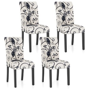Tangkula Upholstered Dining Chairs Set of 4 Tufted Fabric Kitchen Chairs w/Padded Seat & Rubber Wood Legs Farmhouse Accent Chairs - 1 of 4