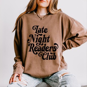 Late Night Readers Club Distressed - Women's Lightweight Garment Dyed Sweatshirt - 1 of 3