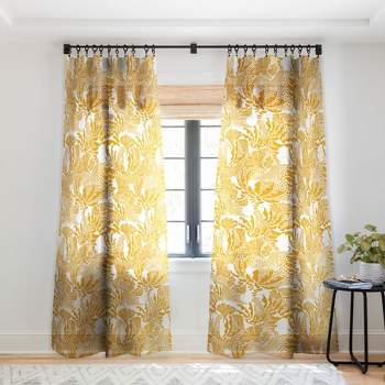 evamatise Surreal Jungle in Bright Yellow Single Panel Sheer Window Curtain - Deny Designs