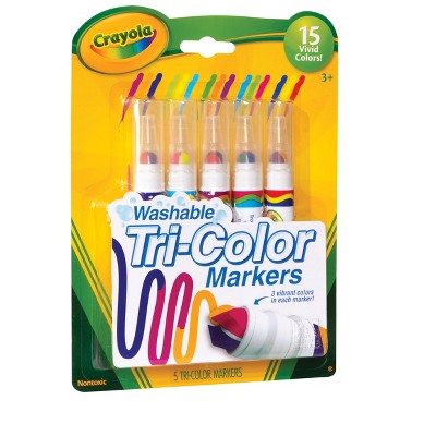 Crayola Washable Marker Set - 15 Colors Segmented Tip, Tri-Color, set of 5