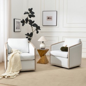 KINWELL 31"W Oak Frame Upholstered Swivel Barrel Armchair, Set of 2 - 1 of 4