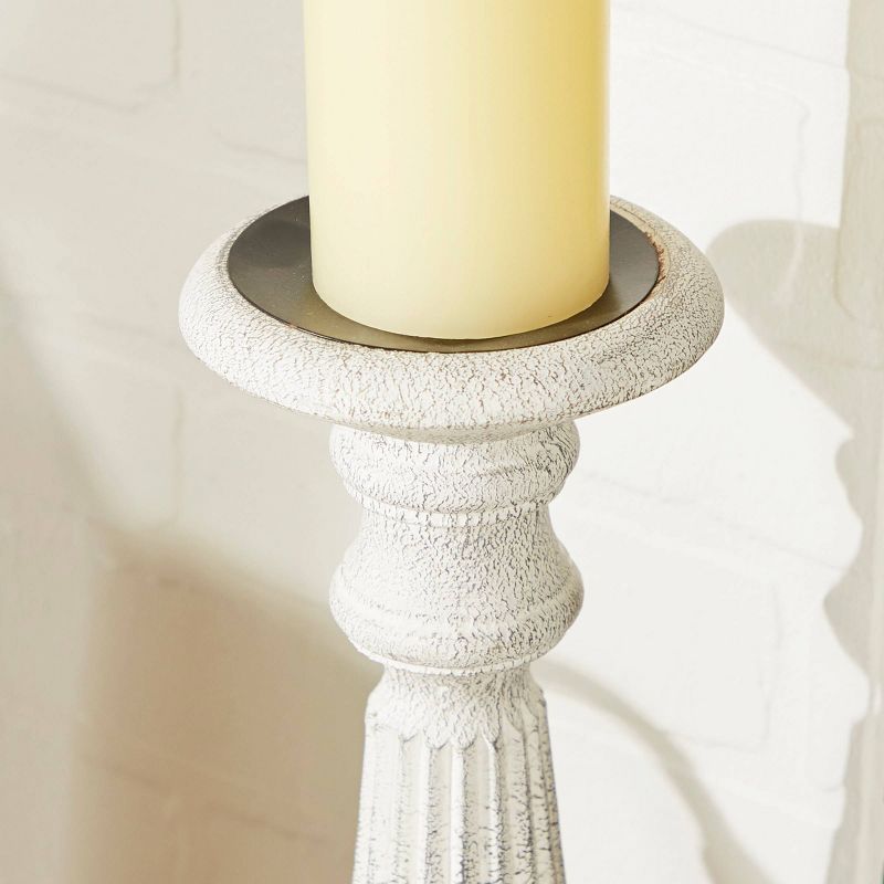 Set of 3 Traditional Wooden Pillar Candle Holders White - Olivia &#38; May, 3 of 9
