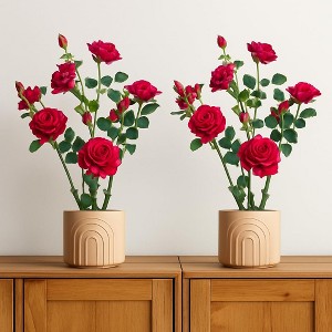 TROPOW 2 Stück 70CM Kunstblumen Rosenbusch, Kunstblumen Wie Echt, Kunstrosen Im Topf Rosenstrauch Deko für Hochzeitsdeko, Tischdeko - 1 of 4