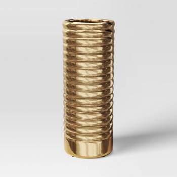 Metal Ribbed Decorative Vase Gold - Threshold™