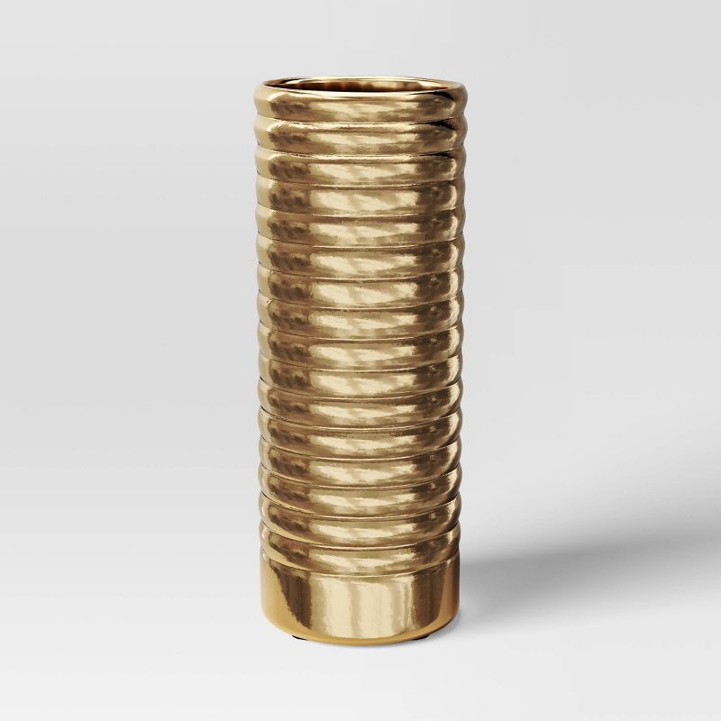 Metal Ribbed Decorative Vase Gold - Threshold&#8482;, 1 of 5